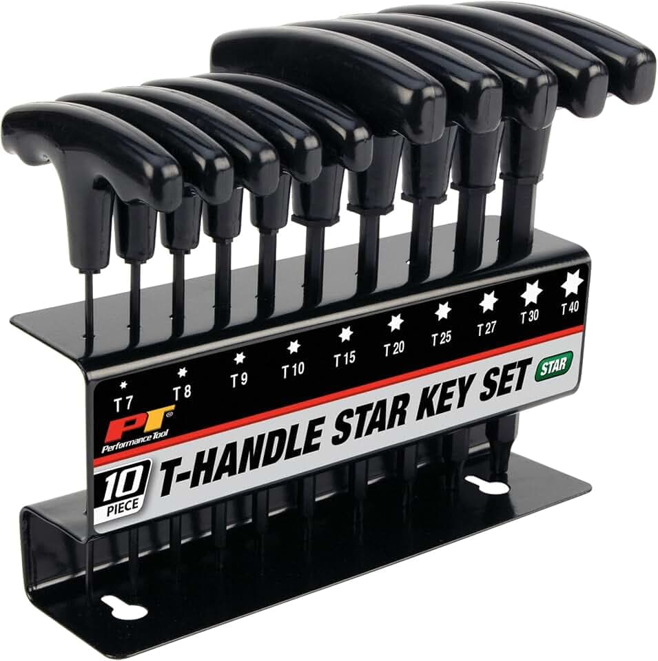 Performance Tool W80276 10-Piece Star T-Handle Allen Wrench Set, Long Arm Hex Key Wrench Set