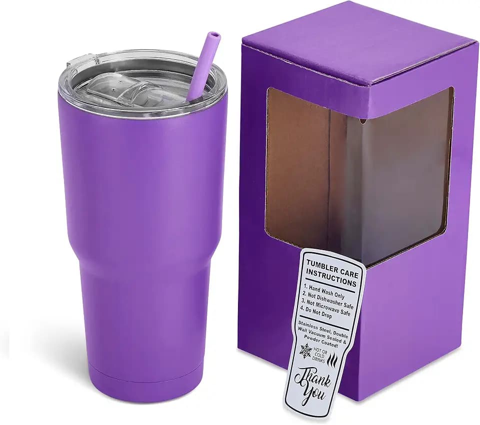makerflo 30 oz Purple Powder Coated Tumbler - 1 Pack with Lid and Straw | Craft-Ready for DIY Gifts & Personalization (Laser Engravable, UV DTF, Epoxy, Vinyl) - Not for sublimation and DTF