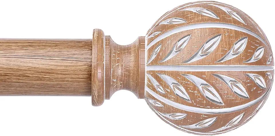 Wood Curtain Rod 36-122 Inch, Decorative Window Treatment Rods