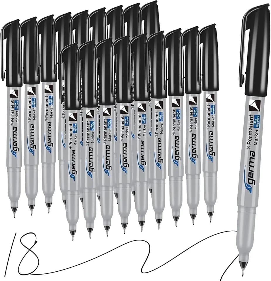 Cgerma Ultra Fine Point Permanent Markers Black, 18 Pack Ultra Fine Tip Markers, Waterproof, Quickly Dry, No bleed, Works on Plastic, Wood,Stone, Metal and Glass for School Office Home