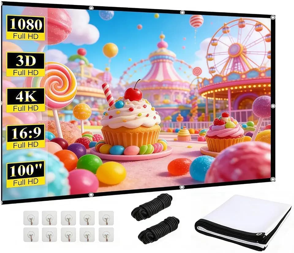 Beamer-Leinwand 100 Zoll (221×125 cm), 16:9 HD faltbar, knitterfest & doppelseitig, tragbar für Heimkino, Camping, Schule und Konferenzen