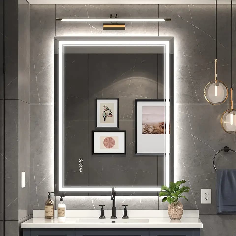 Ratsamee 24x32 LED Bathroom Mirror with Lights, Backlit+Front Lit, Anti-Fog