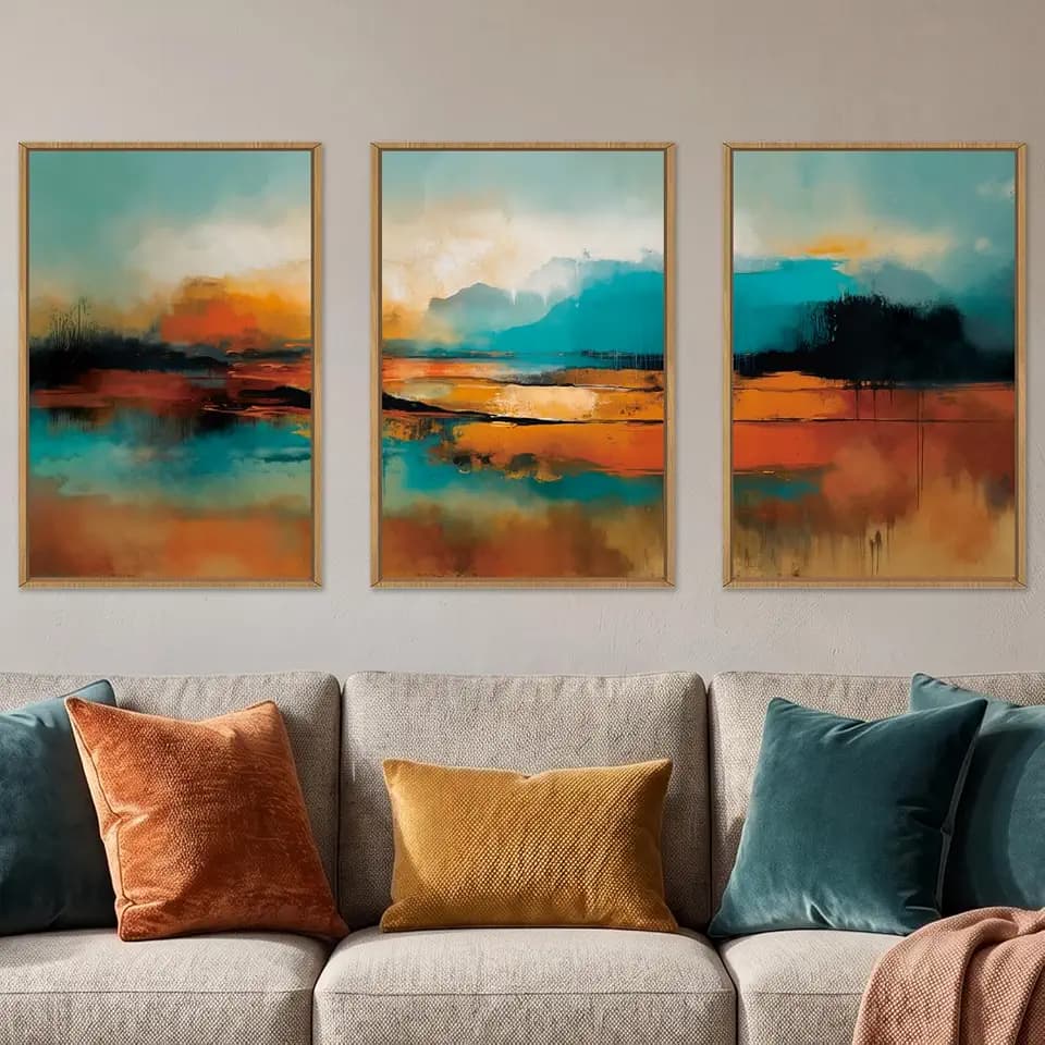 Aryroi Large Abstract Burnt Orange Framed Canvas Wall Art Set- 24"x36"x3