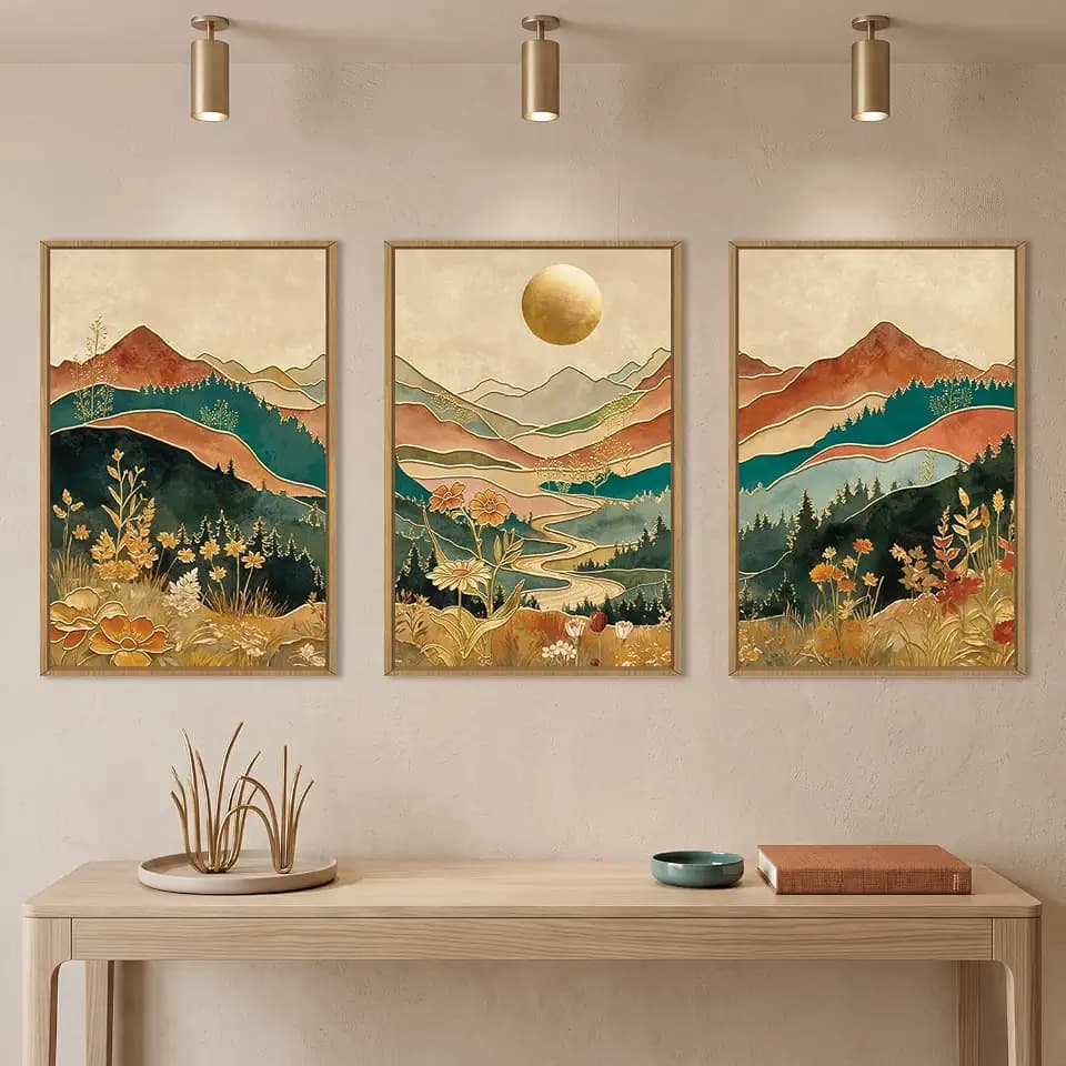 Boho Mountain Colorful Framed Canvas Wall Art -24"x36"x3
