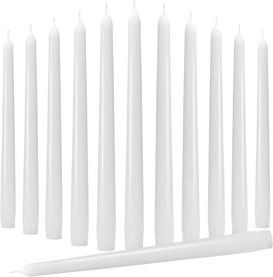 10-Inch White Taper Candles - Dripless Candlesticks Smokeless Tapered Candle Tall Unscented Long Tapered Candle Paraffin Wax with Cotton Wicks for Dinner Wedding Parties Slow Burn of 12 Pack