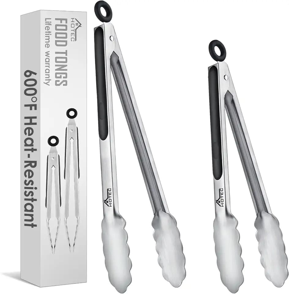 Hotec Tongs for Cooking Stainless Steel Kitchen Tongs Set of 2-9" and 12"