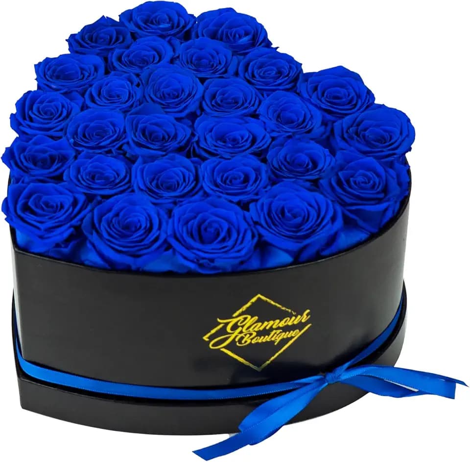 GLAMOUR BOUTIQUE Preserved Flowers, 27 Forever Blue Roses in Heart Gift Box