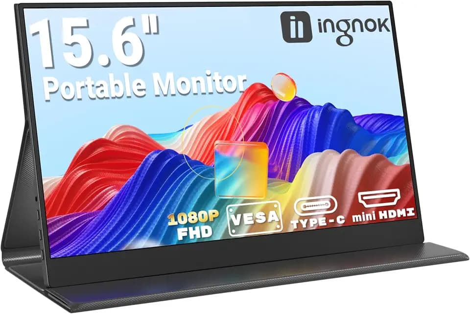 Ingnok Portable Monitor für Laptop, 15,6 Zoll FHD IPS Tragbarer Bildschirm