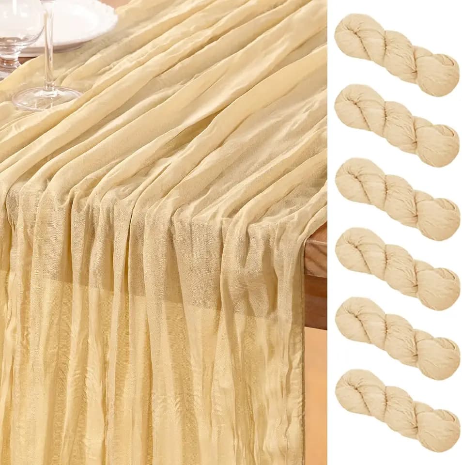 DeZerlor Champagne Cheesecloth Table Runners 6 Pack Summer Boho Runners