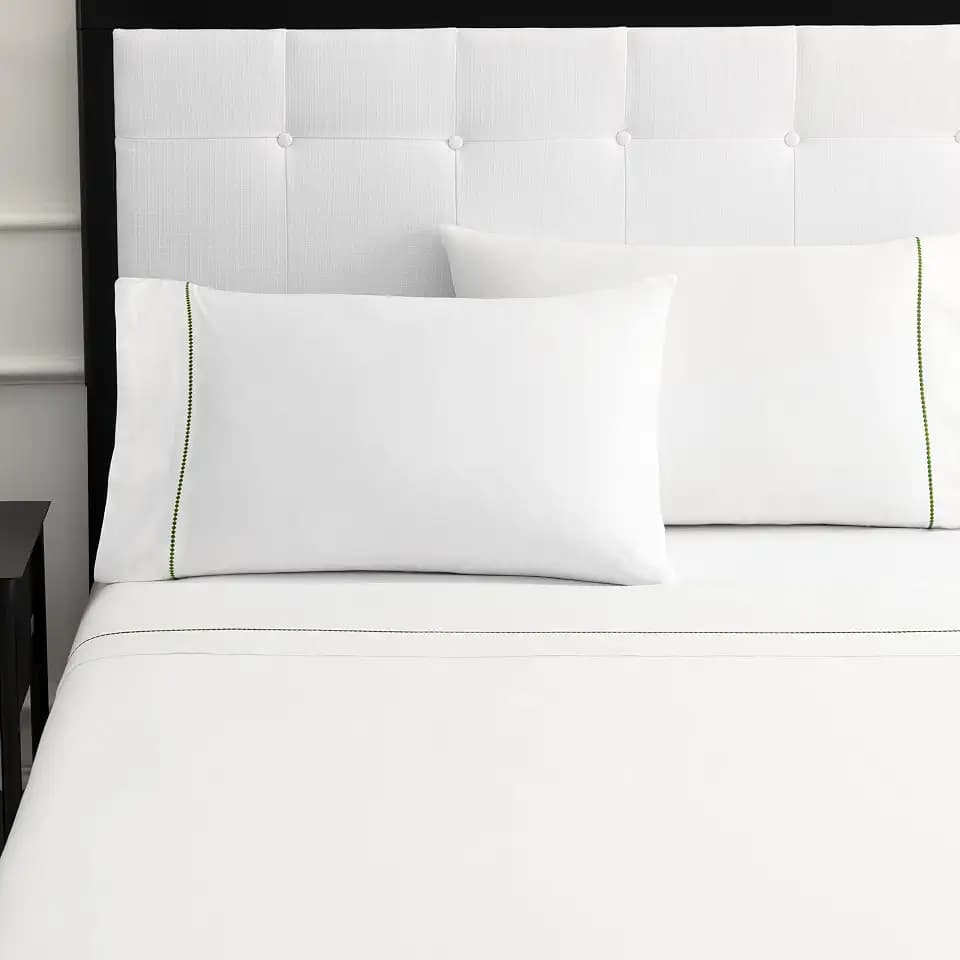 kate spade new york Dot King Sheet Set, 300 Thread Count and 100% Cotton, All Season 4 Piece Bedding Set, Machine Washable, White and Green