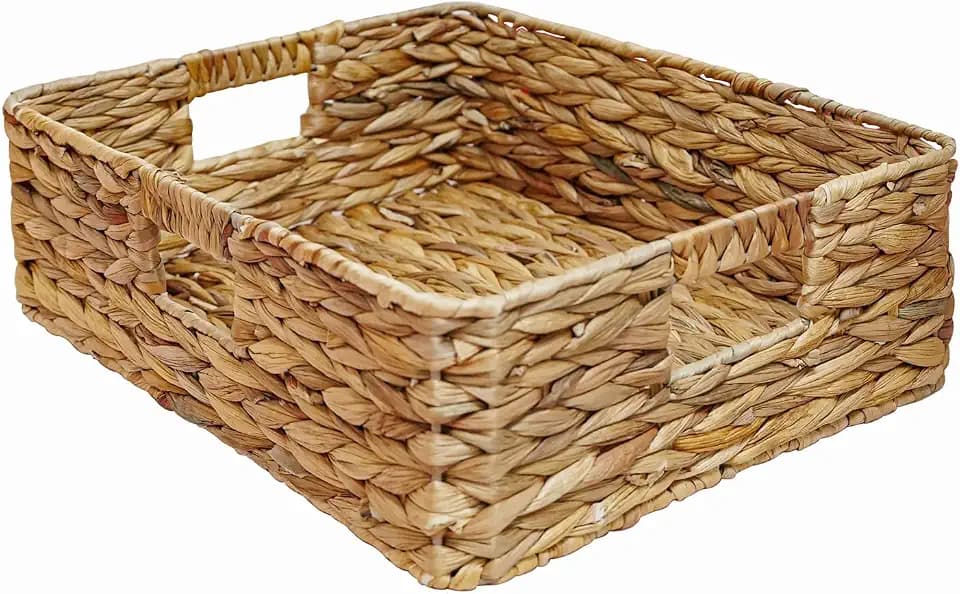 Rectangular Wicker Shelf Basket, Square Water Hyacinth Woven Storage Basket