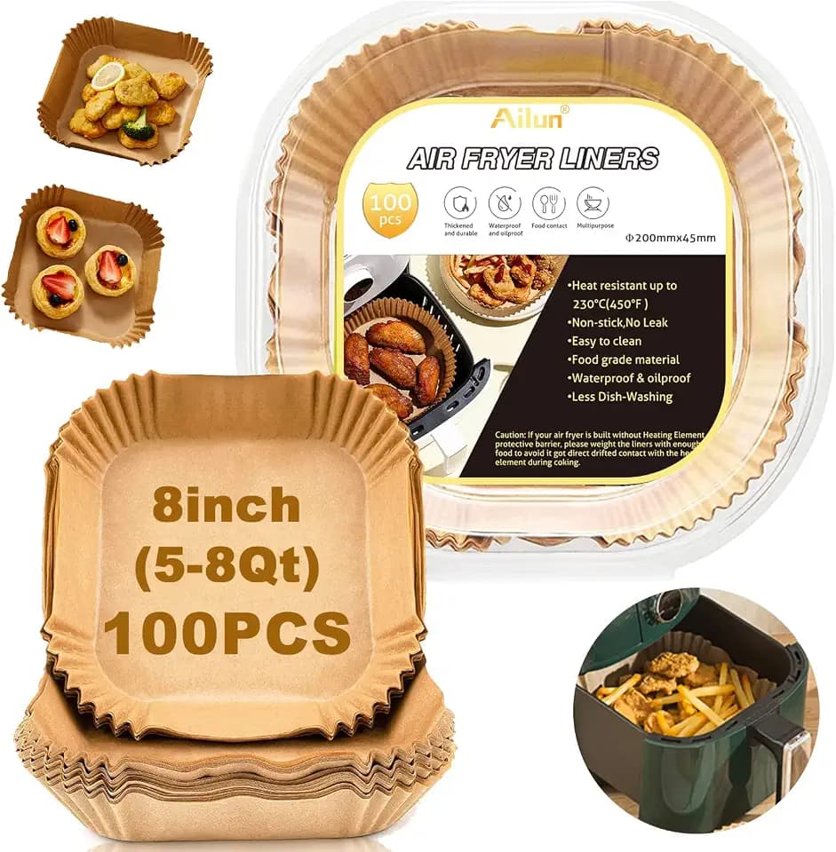 Ailun 100PCS Square Air Fryer Paper Liners 8 Inch,for 5-8 QT Air Fryer