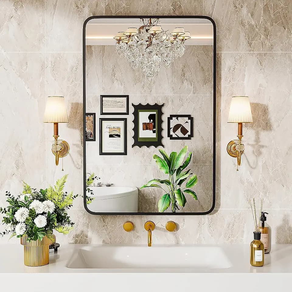 22" x 30" Bathroom Mirror Black Bathroom Mirrors for Over Sink Modern Bathroom Vanity Mirror for Bedroom Entryway or Living, Metal Framed HD Tempered Glass Room Horizontal or Vertical
