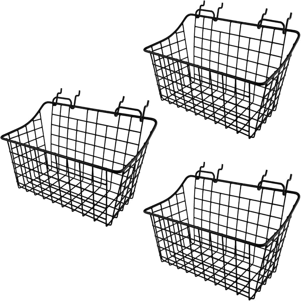 Pegboard Baskets With Hooks, 3 Pack Peg Board Wall Organizer Set (Black)