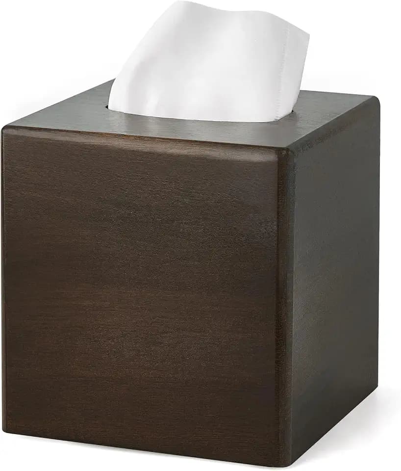 Mkono Tissue Box Cover Square, Rustic Wood Open-Bottom Holder, Dark Brown