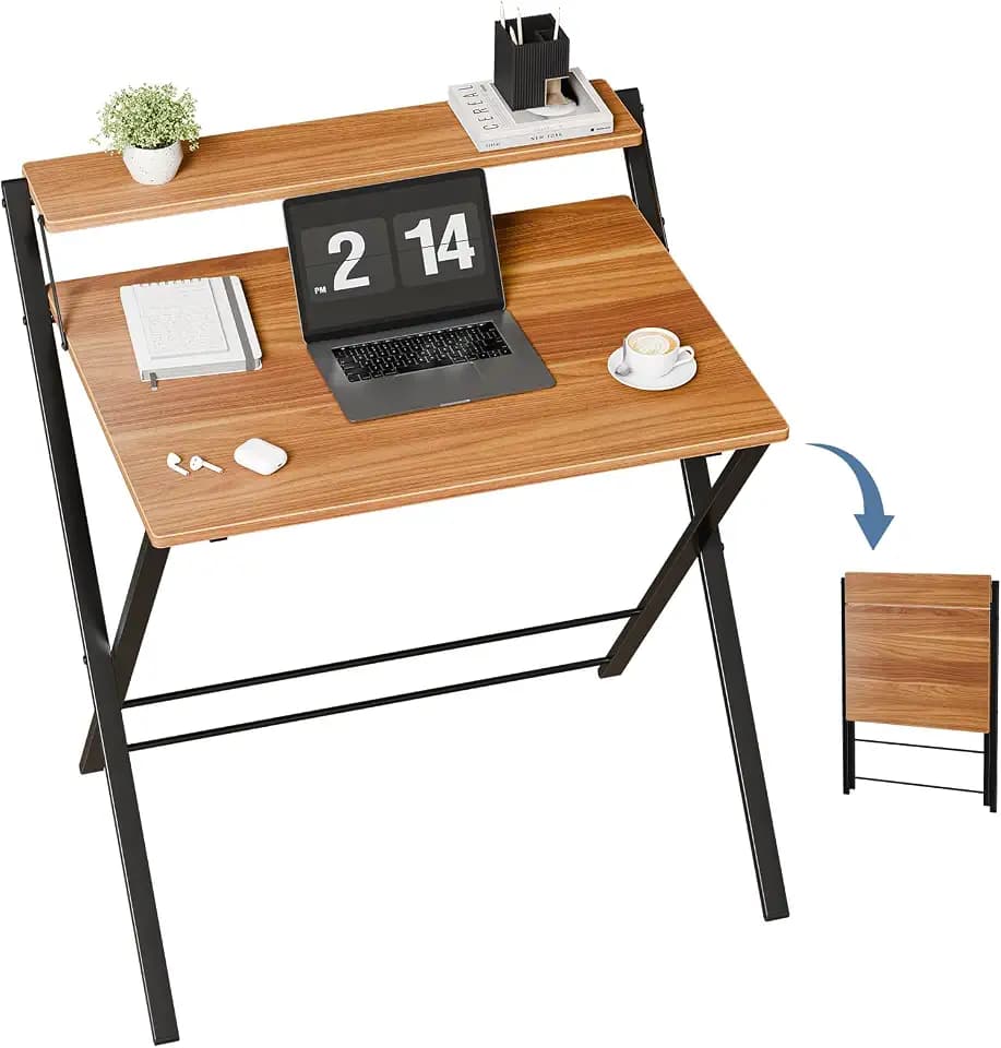 DUMOS Folding Desk No Assembly, Small Computer Desk with Shelf for Dorm