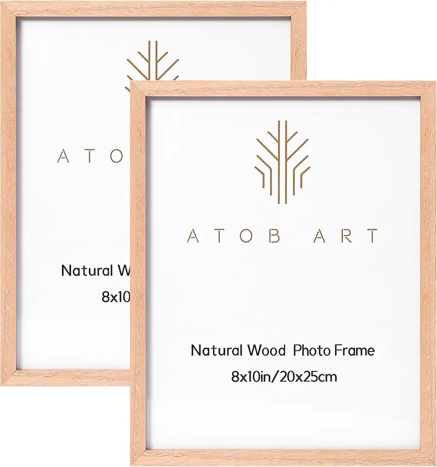 ATOBART 8x10inch Picture Frames, Oak Wood Photo Frame Set with High Definition Glass for Wall Mount or Table Top Display, Natural Wood Color,Set of 2