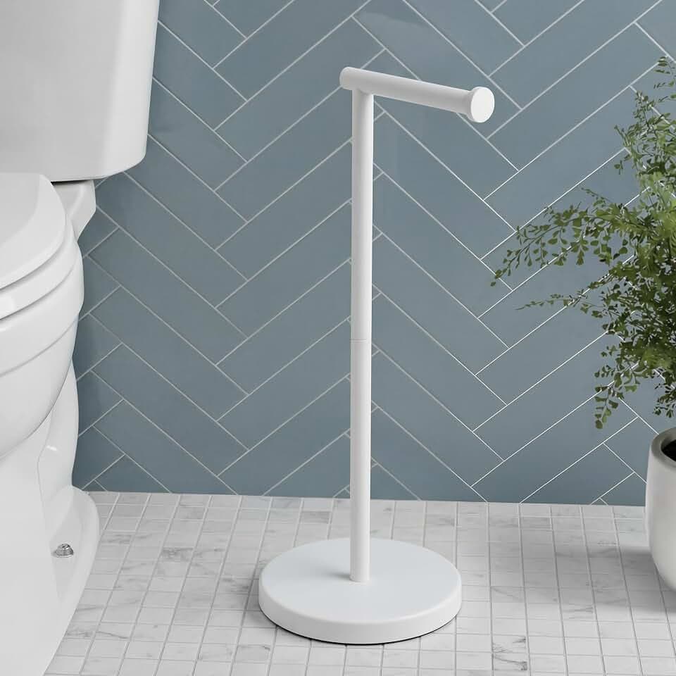 KES White Toilet Paper Holder Stand, Freestanding with Heavy Base