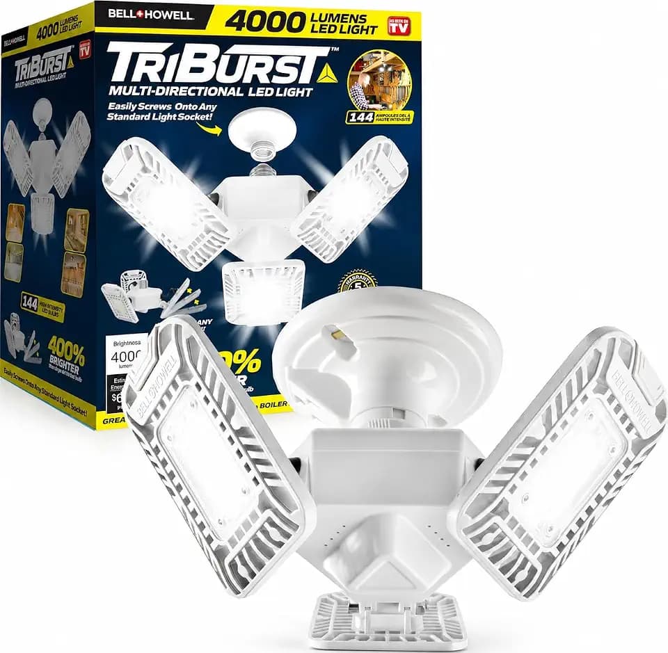 Bell+Howell TRIBURST 3 Panel Screw in LED Garage Lights, 4000LM Bright