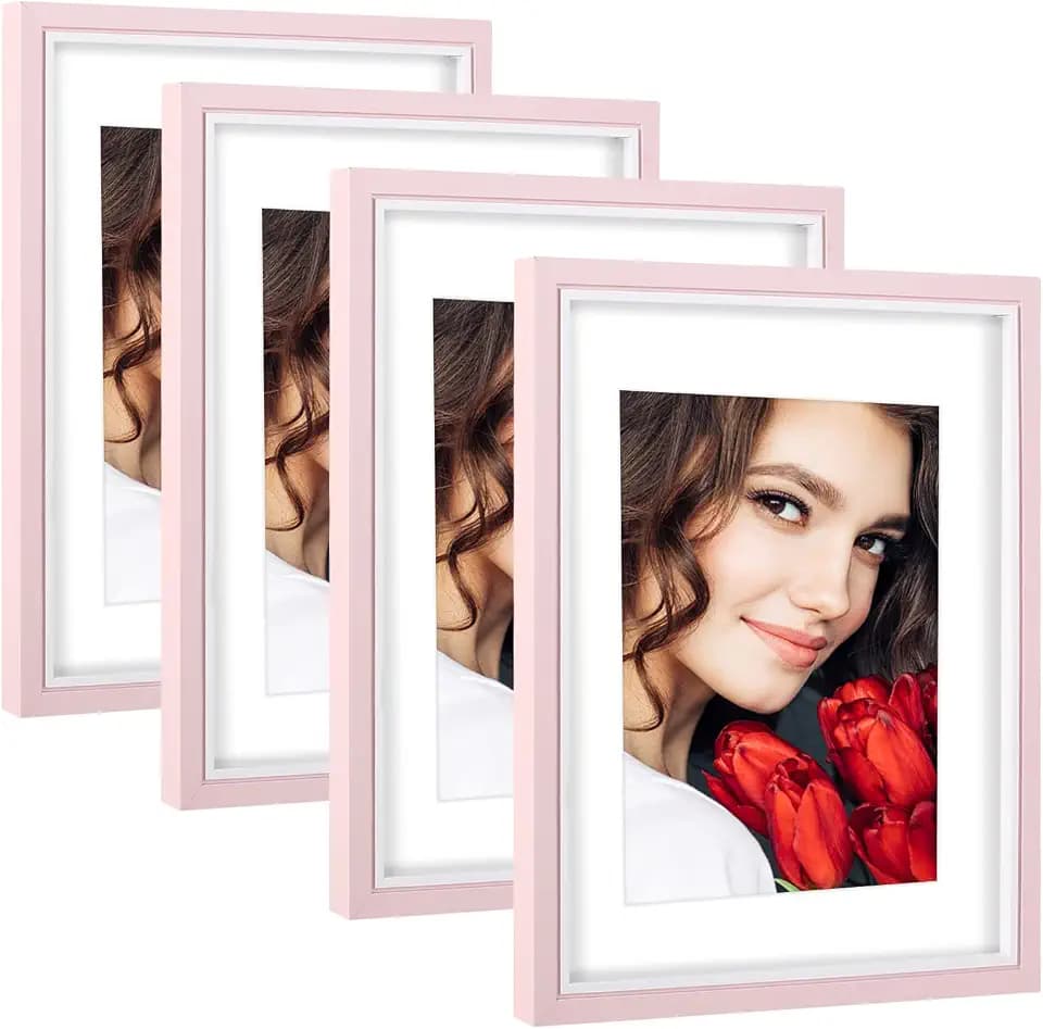 LBECUA 8x10 Picture Frame Set of 4, Pink Picture Frames, Wooden