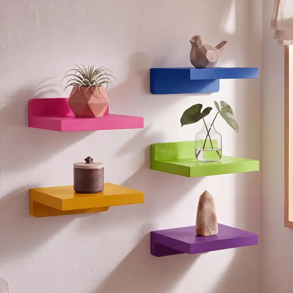 Novabright Small Floating Shelves Set of 5, 5 Inch Wood Wall Shelf for Plants Crystals Candles, Mini Wall Mounted Shelves for Bedroom Bathroom Living Room, Boho Decor(Bright)