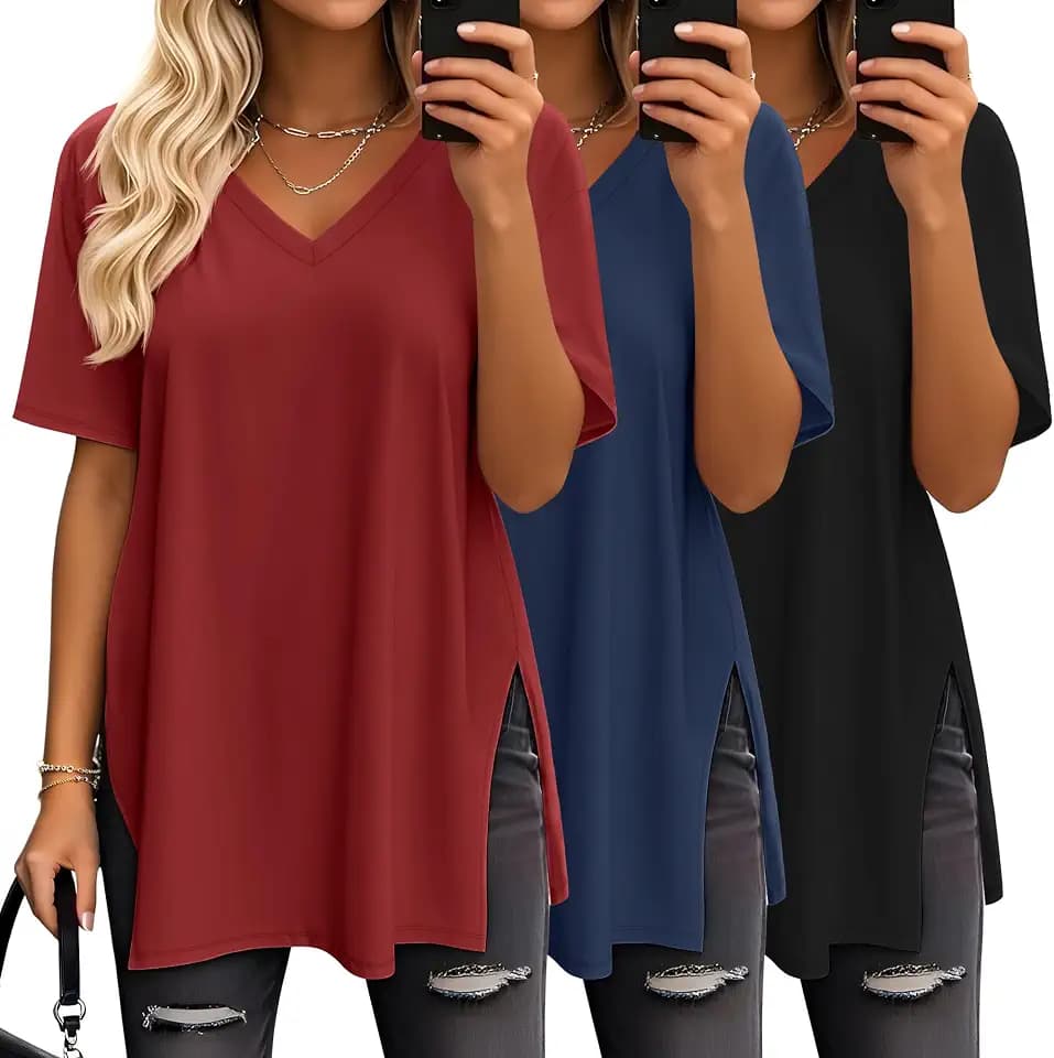 Huukeay 3 Pack Oversized Shirts for Women V Neck
