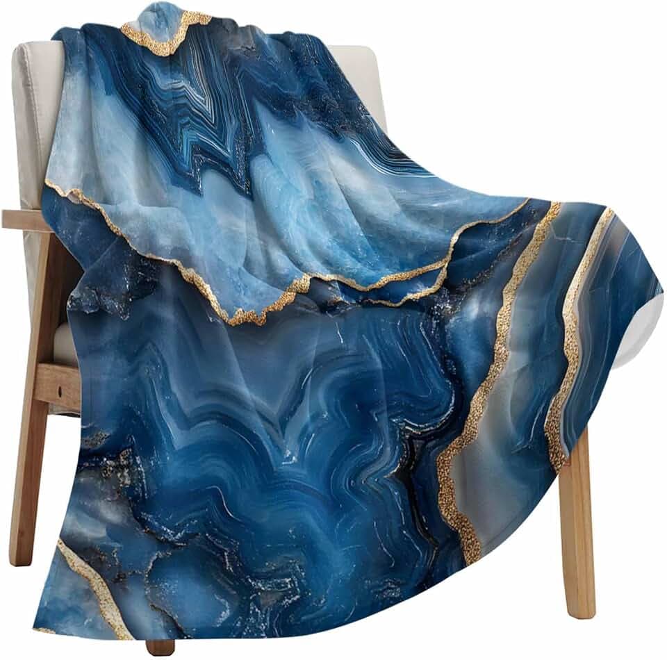Navy Blue Gold Ombre Marble Throw Blanket Fleece Blanket for Couch, Abstract Modern Style Soft Microfiber Fuzzy Cozy Lightweight Blankets for Home Bed Sofa All Season 60 x 80 Inch