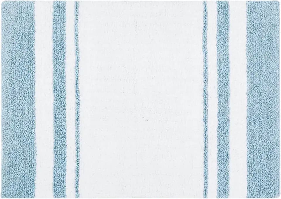Madison Park Spa Cotton Bath Rug Non-Slip Absorbent Striped, 20 x 30, Blue