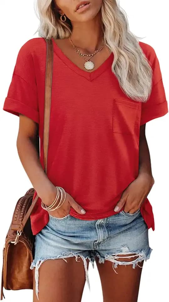 ATHMILE Womens T Shirts Short Sleeve V Neck Summer Tops Basic Tees