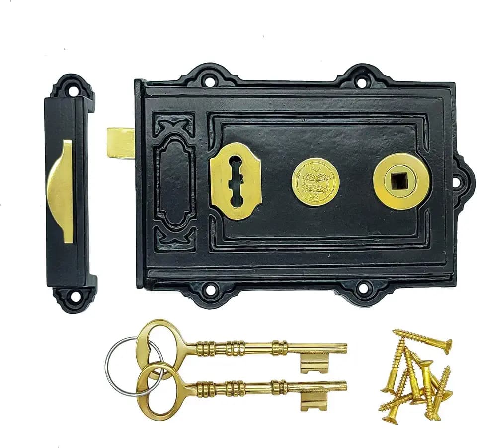 A29 Rim Lock Latch, Cast Iron, Black Powder Coat Finish