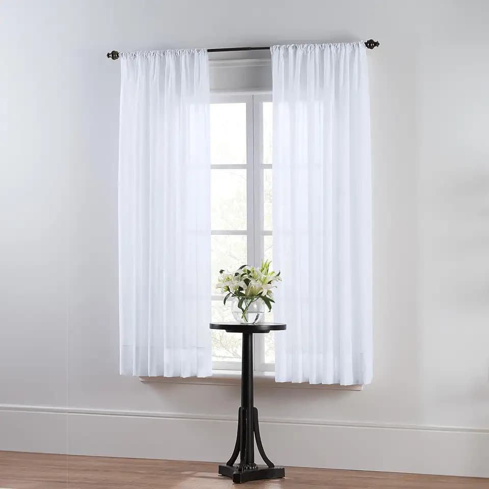 SmartSheer Thermoregulating Semi-Sheer Curtains – Energy-Saving Privacy Panels with UV Light Deflection, Heat & Cold Insulation (White, 63L x 59W, Single Panel)