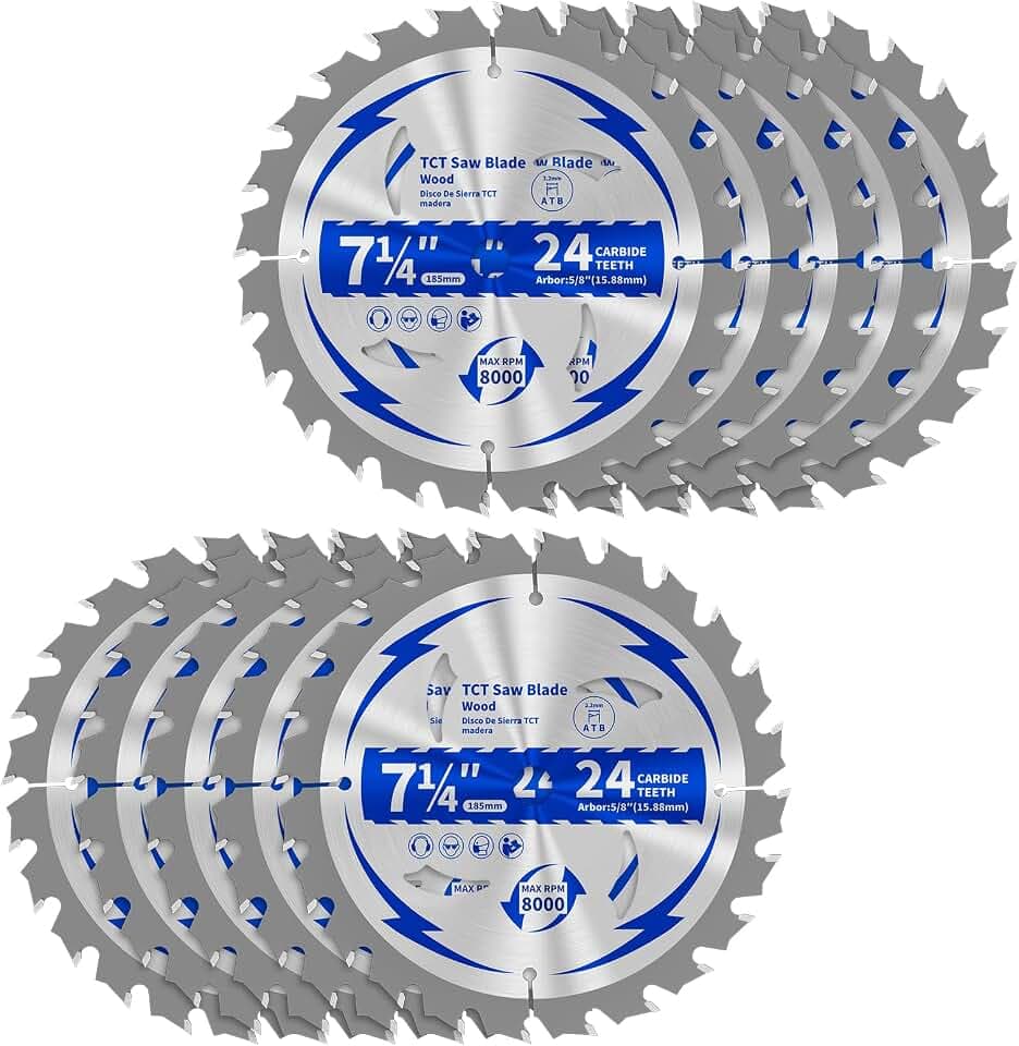 10 Pack 7-1/4 Inch 24T Circular Saw Blade for Wood 5/8" Arbor