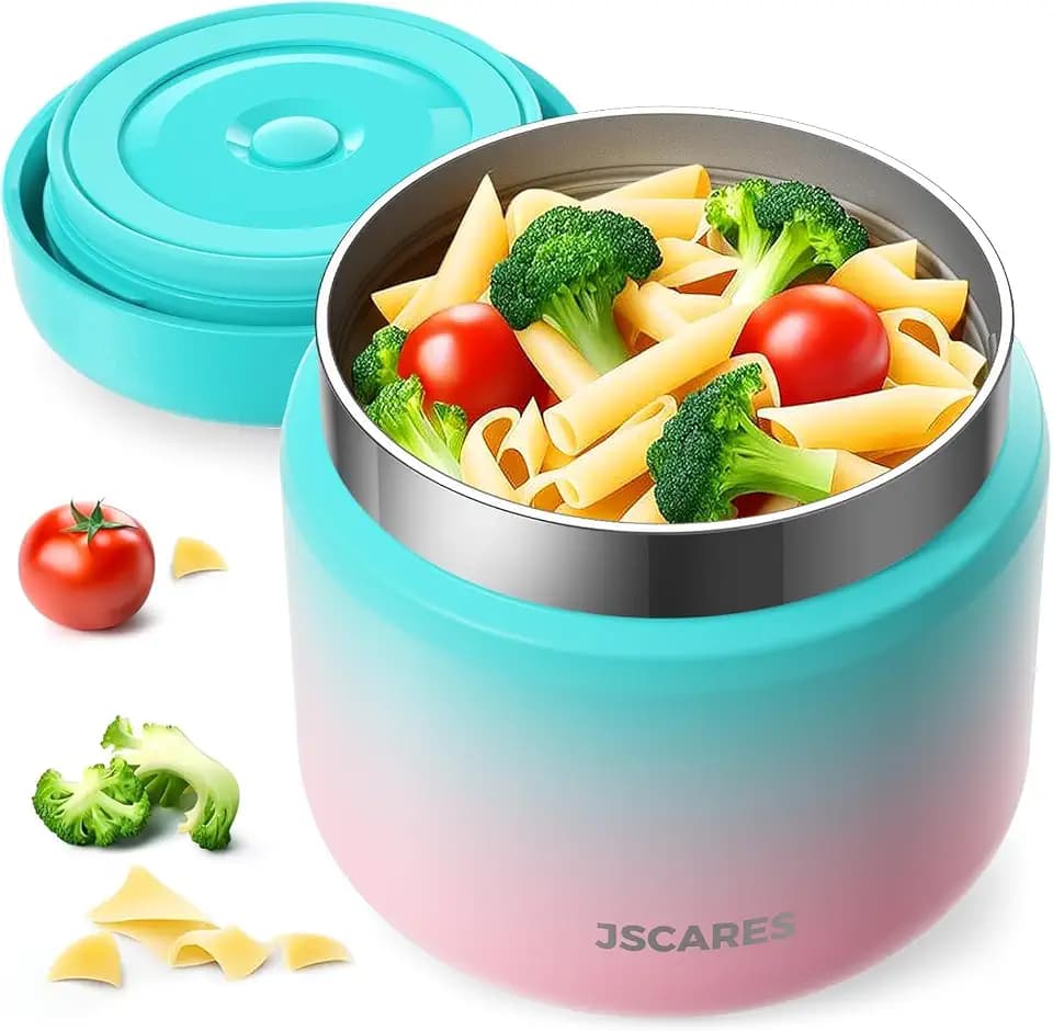JSCARES 12oz Kids Insulated-Food-Jars for Hot-Food, Wide Mouth Soup Thermo Food Jar Insulated Thermal Lunch Container Termo para Comida Caliente Vacuum Thermoses for Keeping Food Warm-Blue&Pink