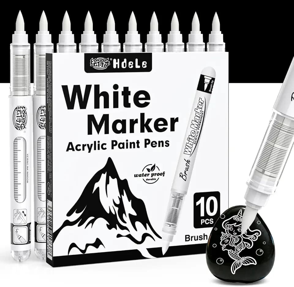 Guangna White Acrylic Paint Markers, Direct Liquid Ink Pens with Brush Tip, Permanent White Paint Pens for Fabric Rock Painting, Wood, Canvas, Glass, Ceramic & Black Paper, Quick-Drying DIY Crafts