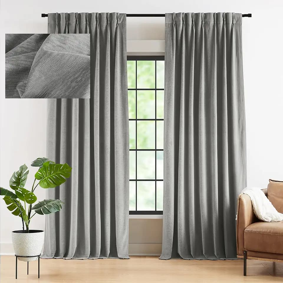Kayne Studio Pewter Grey Soft Velvet Pinch Pleated Curtains 108 Inches Long
