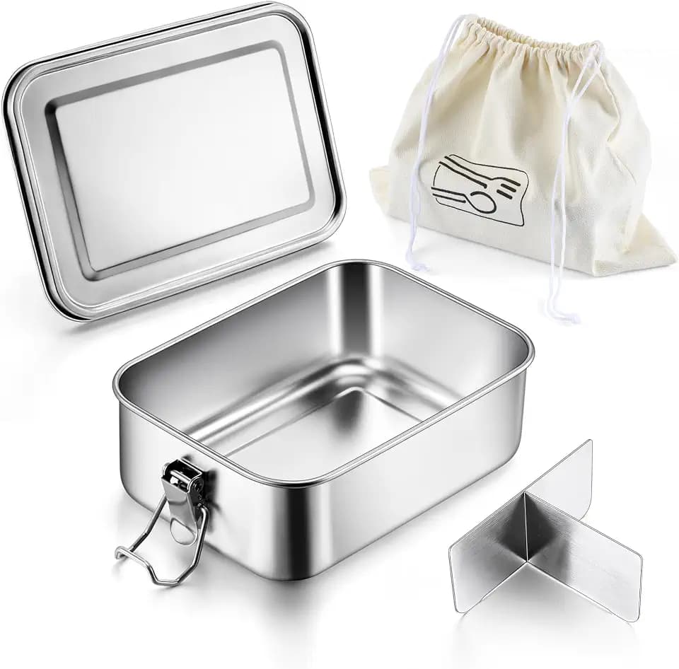 E-far Stainless Steel Lunch Box, 49oz Metal Bento Box Lunchbox Container