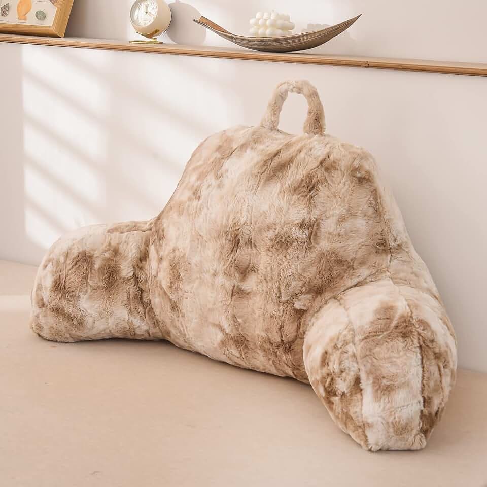 A Nice Night Khaki Reading Pillow, 17" Bed Wedge Pillows with Arms, M