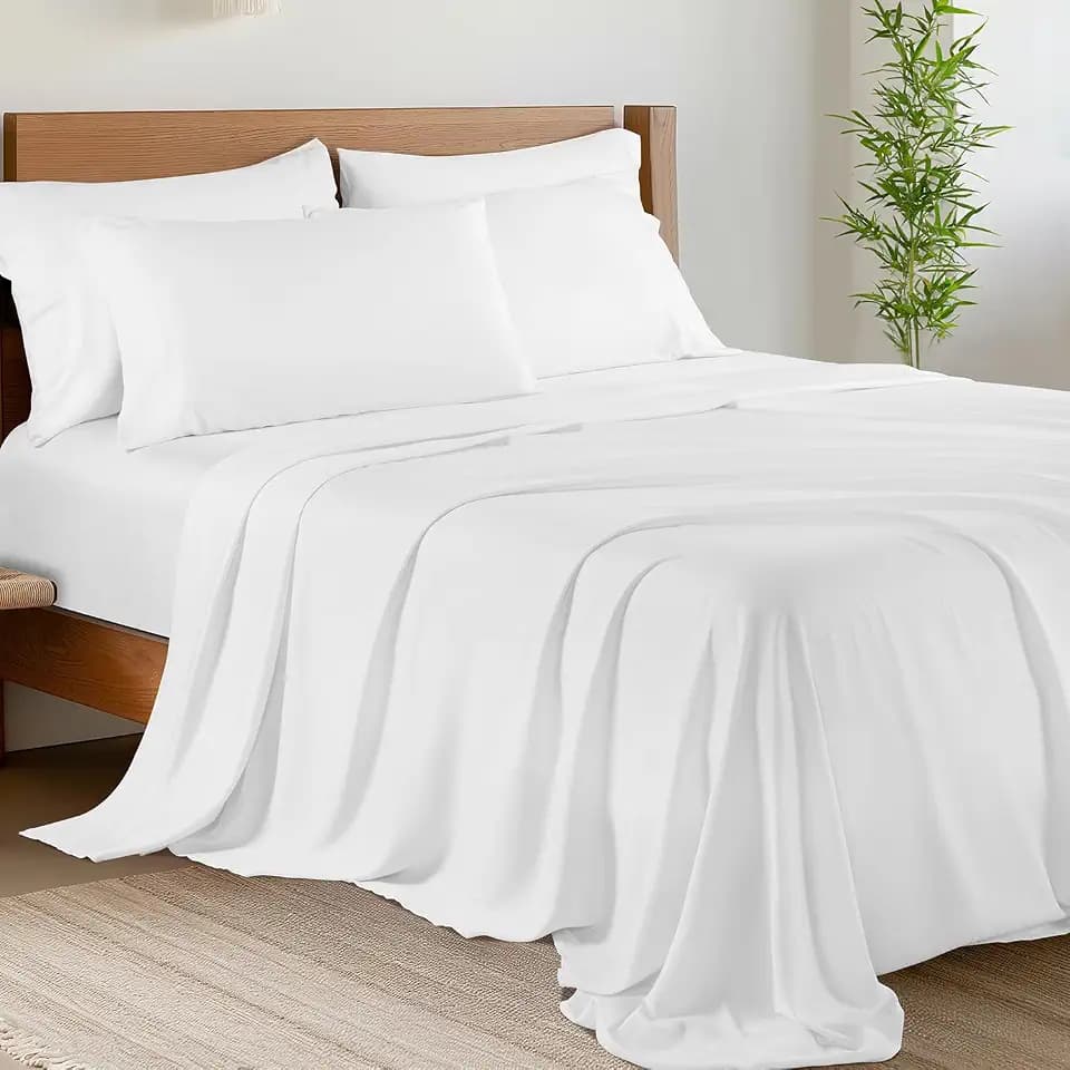 Shilucheng 6 Piece Queen Sheet Sets, Cooling Sheets, White