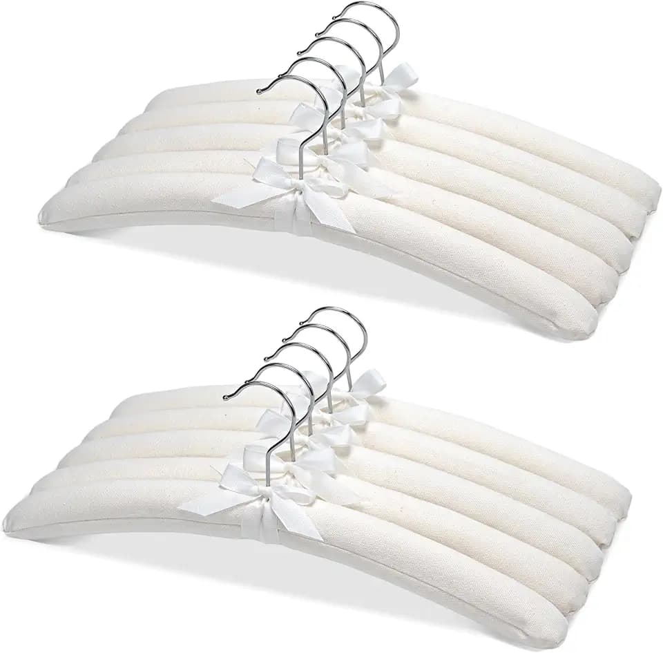 Padded Clothes Hangers 10 Pack, Cotton Fabric Hangers for Sweaters, Dresses, Knitwear, Cashmere and Delicate Clothing, Non Slip Closet Organization White