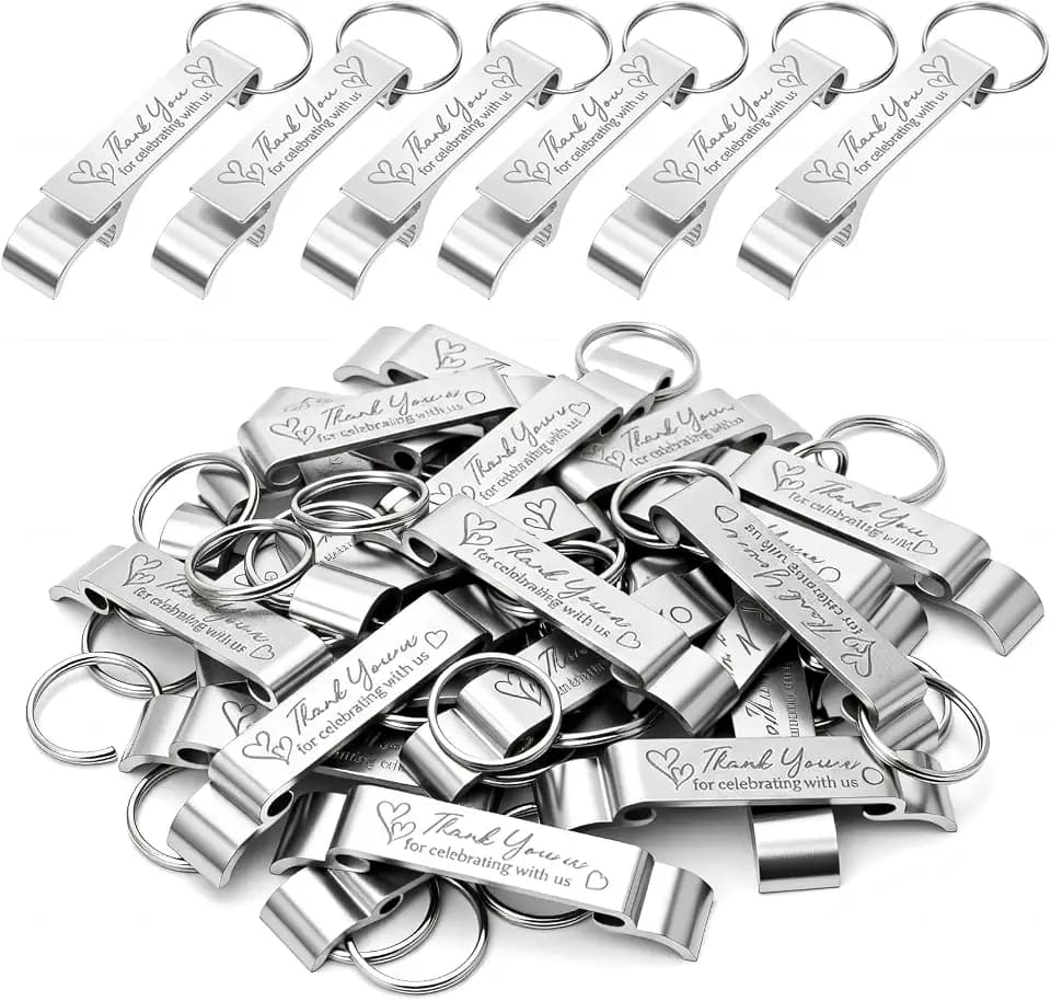 120 Pcs Bottle Opener Keychain, Wine Beer Opener Aluminum Thank You Wedding Favors for Guests, Personalized Party Gifts for Birthday, Graduation, Corporate Events, Silver