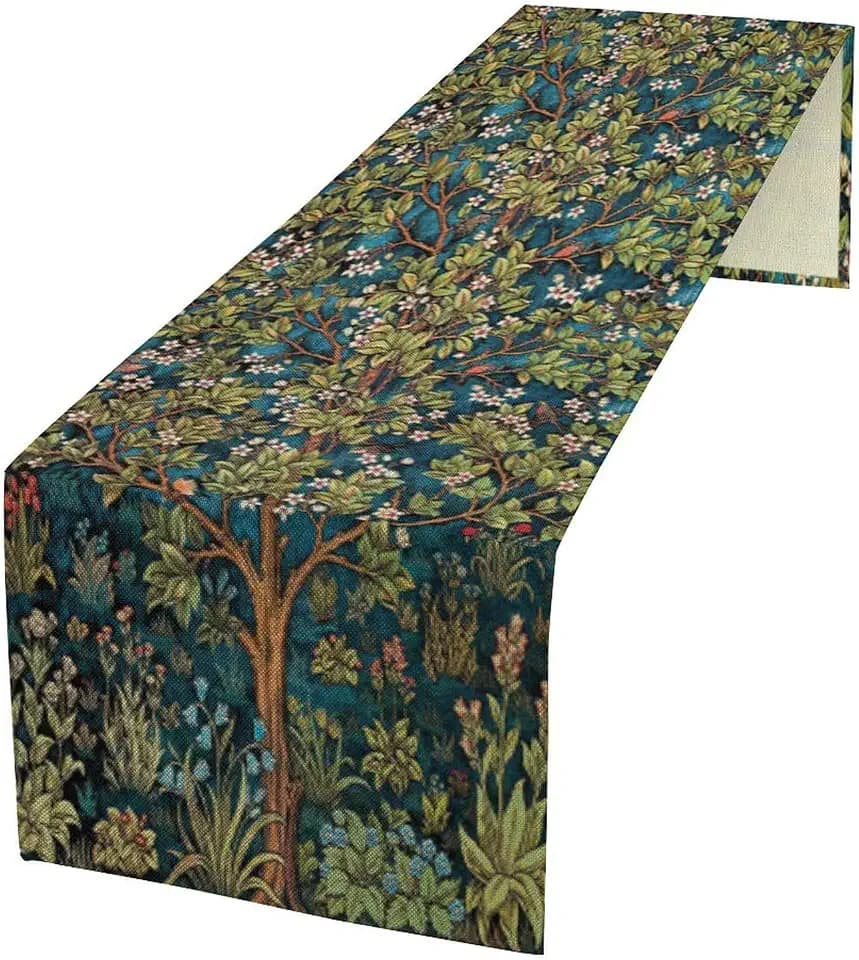 William Morris Floral Table Runner, Vintage Green Botanical Printed Table Runner for Home Kitchen Dining Table Decoration,13x36 Inch