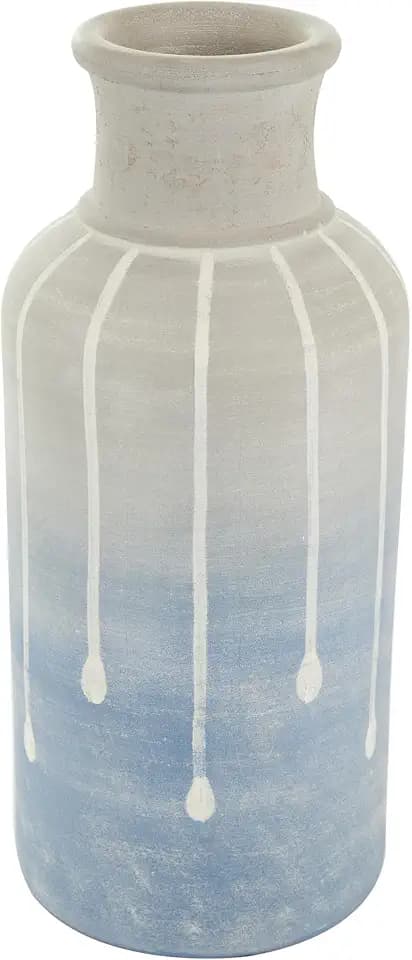Deco 79 Ceramic Abstract Decorative Vase Abstract Ombre Drip Centerpiece Vase with Gray and White Accents, Flower Vase for Home Decoration 6" x 6" x 15", Blue