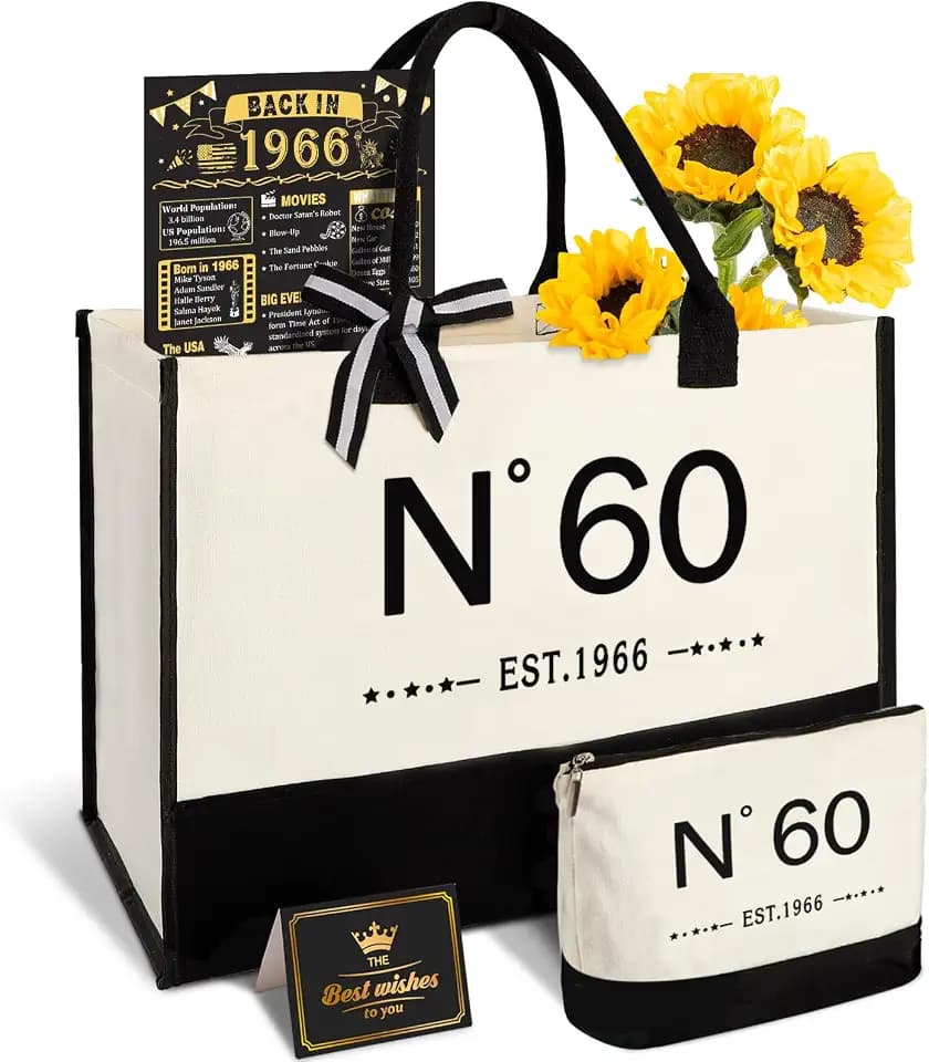 60th Birthday Gift for Women-EST.1966 Canvas Tote Bag, Cosmetic Bag, Poster