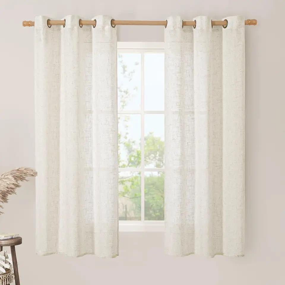LAMIT Cream Ivory Sheer Linen Curtains 63 inch Length for Bedroom