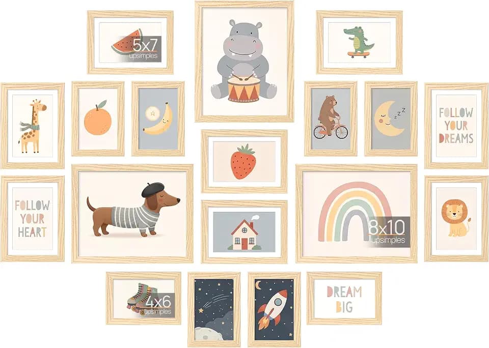 upsimples Picture Frames set of 19, Including 8x10, 5x7, 4x6 Natural Frame