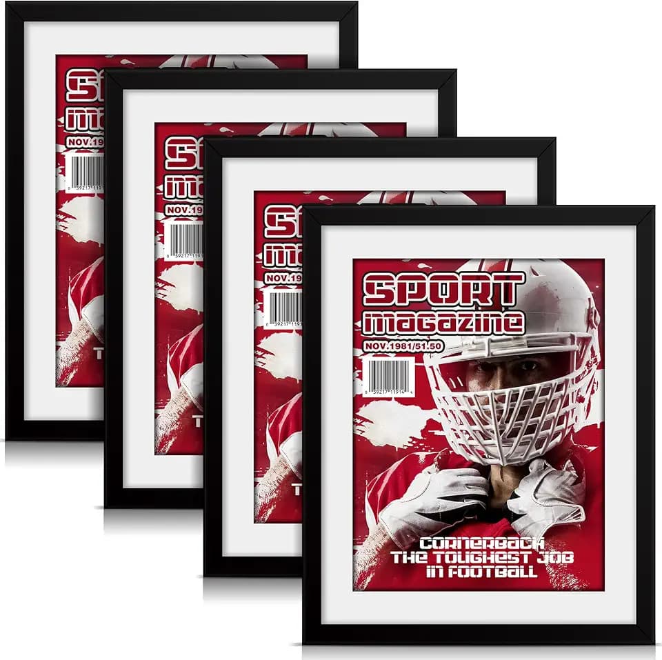 Geetery 4 Pcs Magazine Frame for Wall 8.5" x 11.25", Black, White Mat