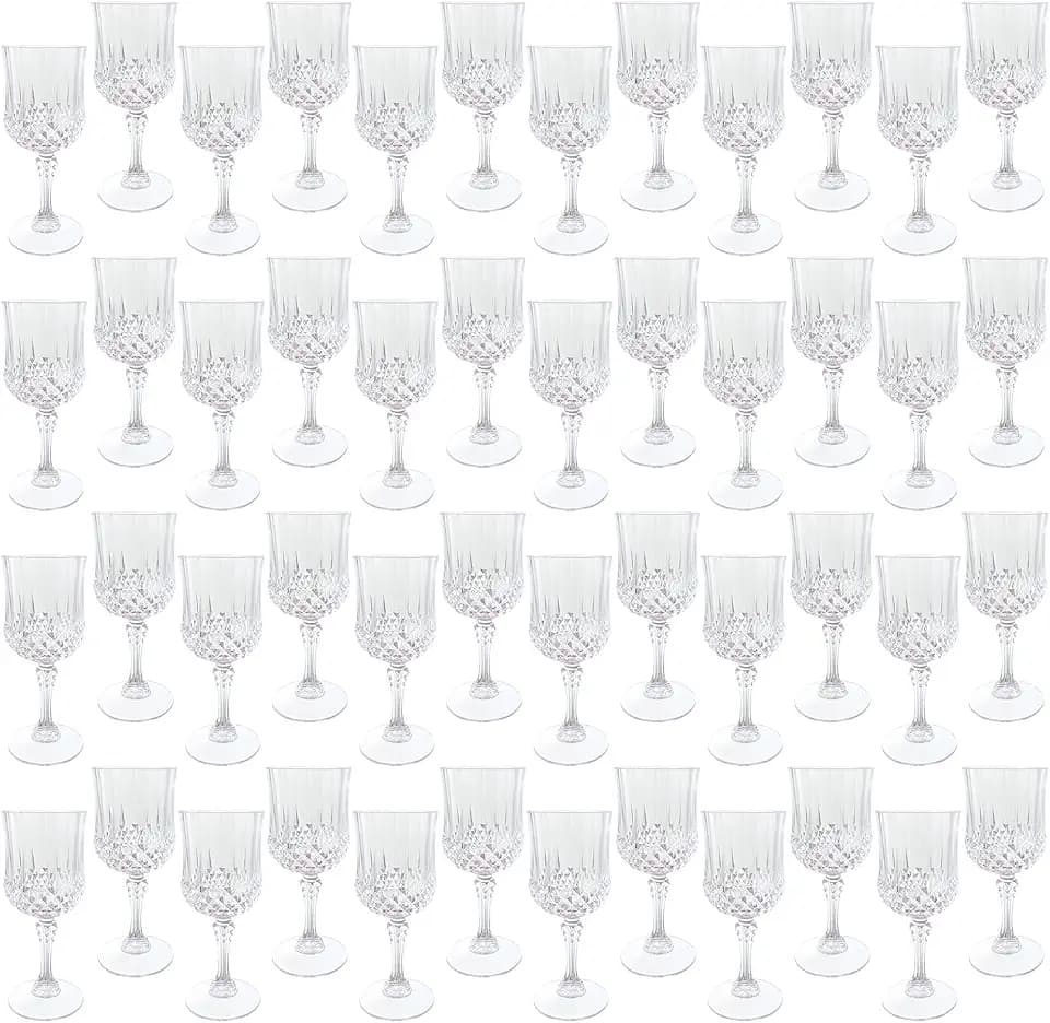48Pack Plastic Wine Glasses, 7oz Vintage Goblets for Wedding