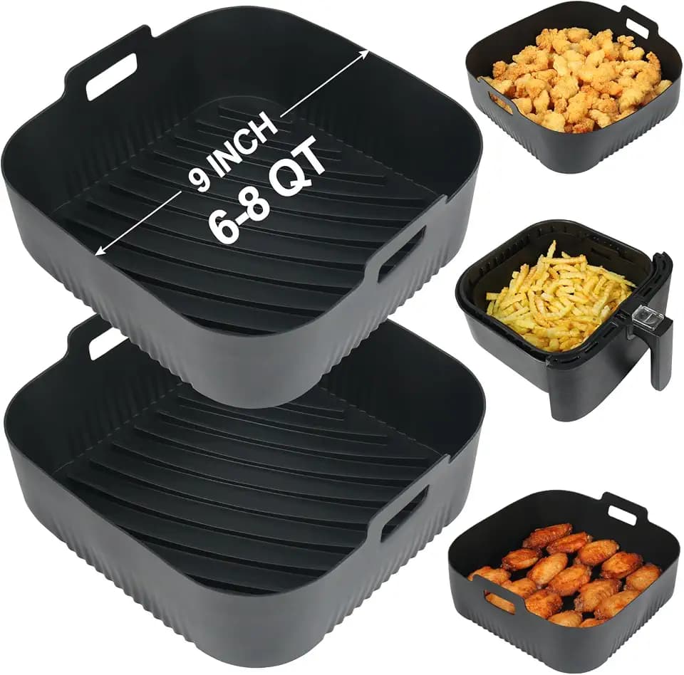 BYKITCHEN 9 Inch Square Reusable Silicone Air Fryer Liners for 6 to 8QT