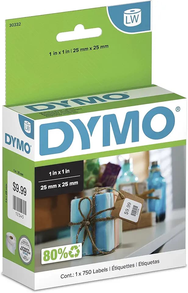 DYMO Authentic LW Multi-Purpose Square Labels, for LabelWriter Printers, Great for Barcodes, 1" x 1", 1 Roll of 750