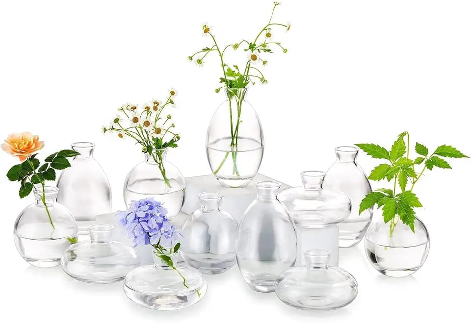 Glasseam Glass Bud Vase for Centerpieces: 12Pcs Clear Mini Small Vases Bulk